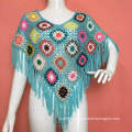 Hand hook colorful crochet lace flower dress accessories beach sun protection tassel shawl cape scarf vest